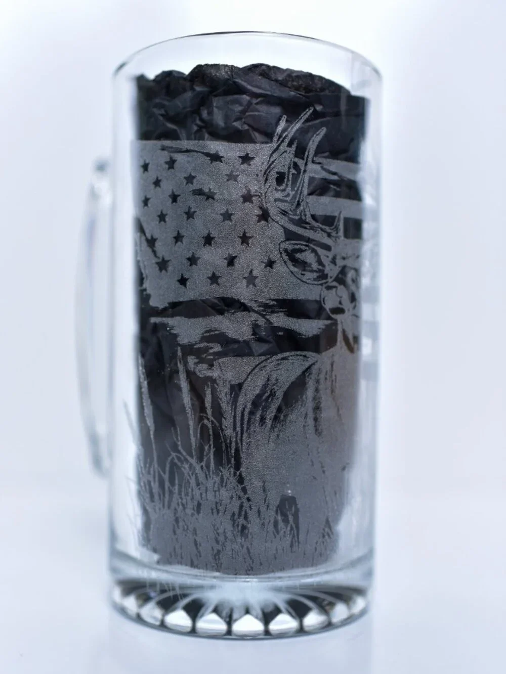 Laser Etched Beer Glass Whitetail Deer American Flag Highball Tumbler
